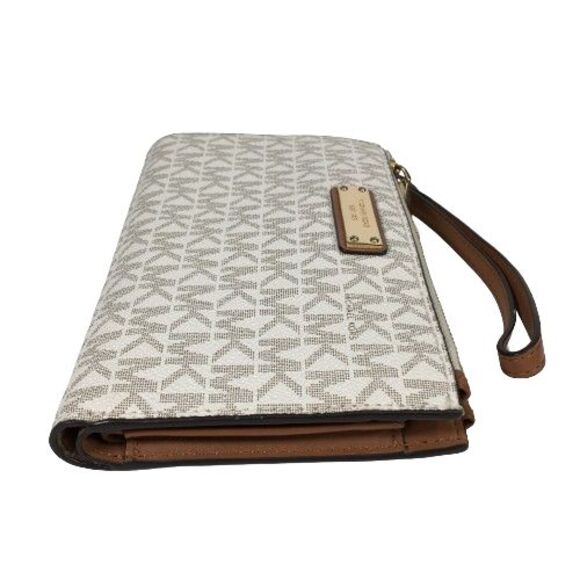 Michael Kors Jet Set Travel Adele Double Zip Phone Wallet Vanilla Tan Wristlet - Picture 2 of 16